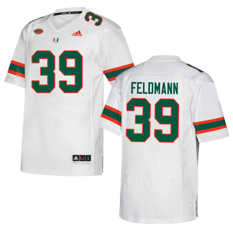 Adidas Miami Hurricanes #39 Gannon Feldmann College Football Jerseys Sale-White